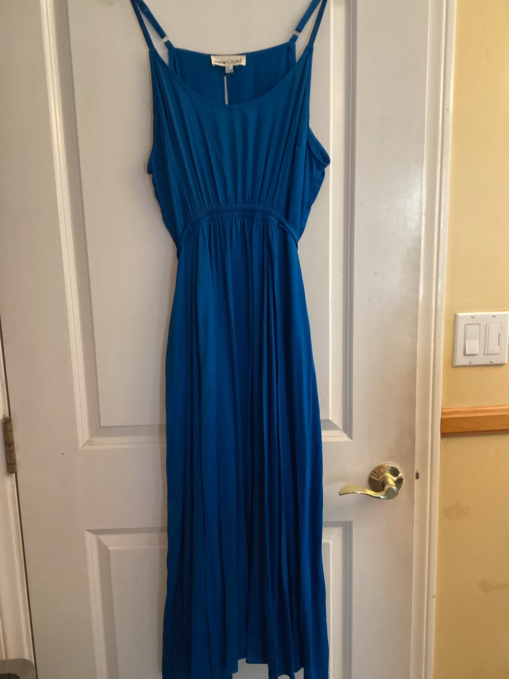 Johnny Was Calme Satin Slip Maxi Dress Peacock Blue w/ Pockets NWT Size L